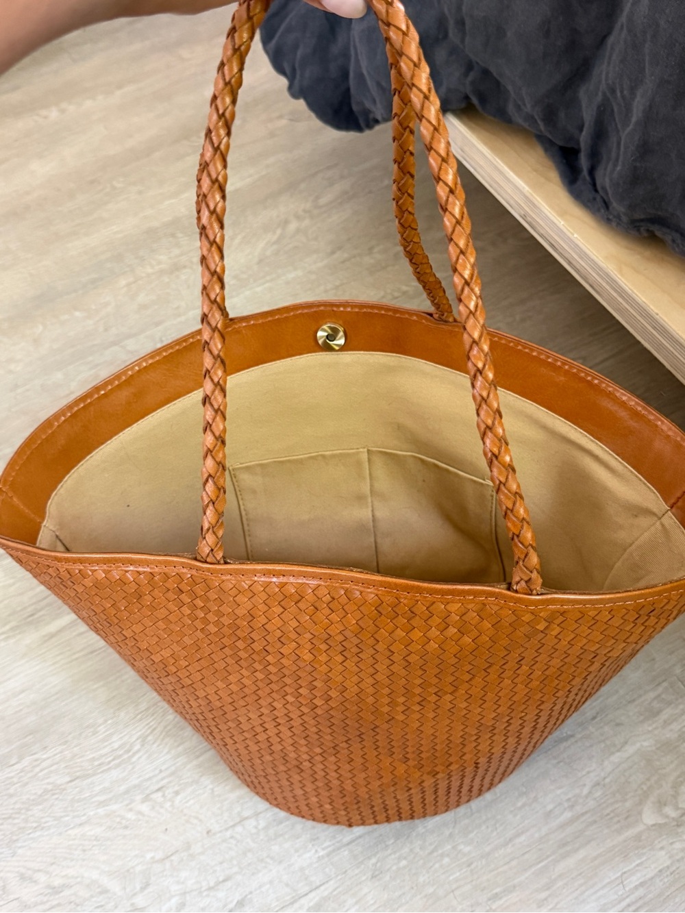 8 Other Reasons Woven Leather Tote Bag Cognac